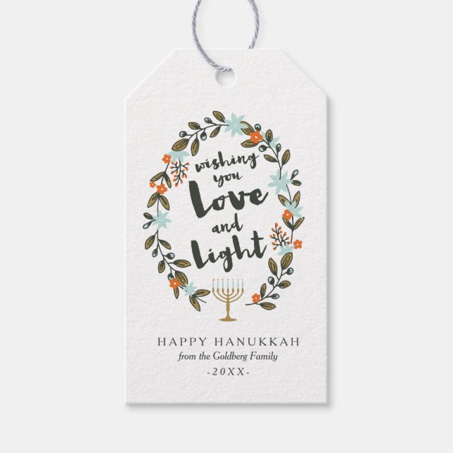 Festiv blomster-Hanukkah Presentetikett (Framsidan)