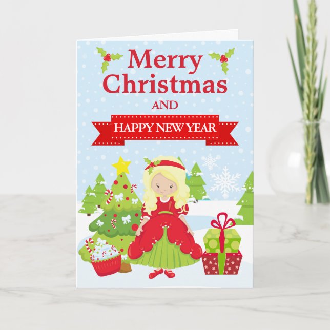 Festiv Blondhårig Julprinsessa Helgkort (Framsida)