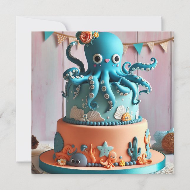 FESTIV BLUE OCTOPUS THEMED BIRTHDAY CAKE INBJUDNINGAR (Framsida)