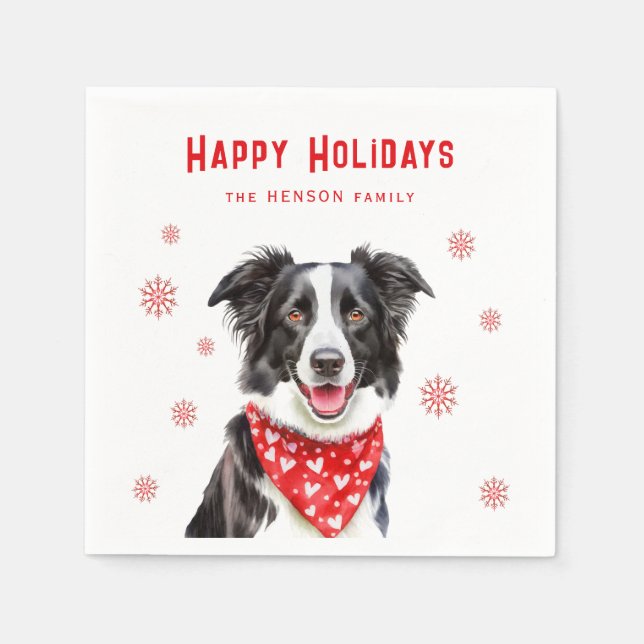 Festiv Border Collie Röd Hjärtbandana Jul Pappersservett (Framsidan)