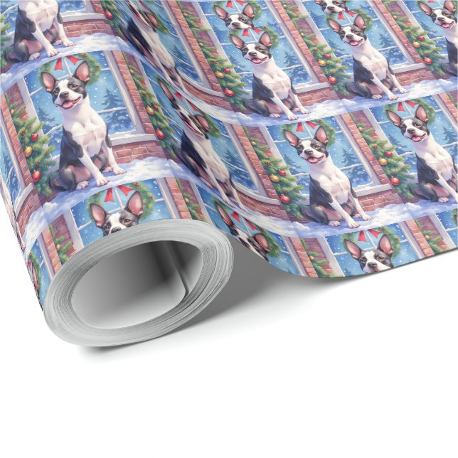 Festiv Boston Terrier julkonst Presentpapper (Rulle Hörn)