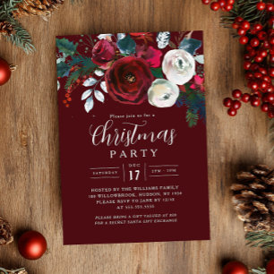 Festiv burgunderblad julfest   inbjudningar