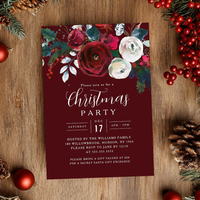 Festiv burgunderblad julfest   inbjudningar (Skapare uppladdad)