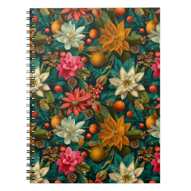 Festiv Citrus & Vinter Blommig Julmönster Anteckningsbok (Framsidan)