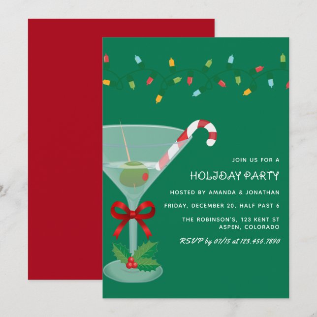 Festiv cocktail - inbjudan till julfest (Fram/baksida)
