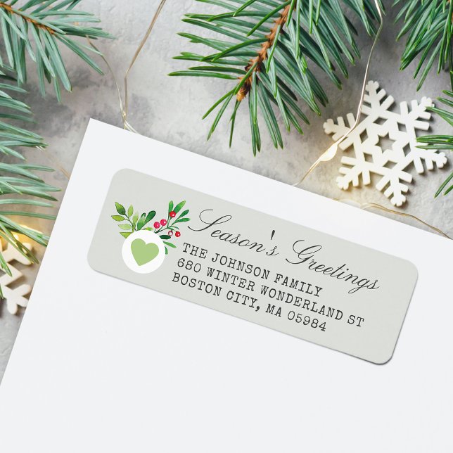 Festiv dammig grön returadress högtid etikett (Festive Dusty Green Return Address Holiday Label)