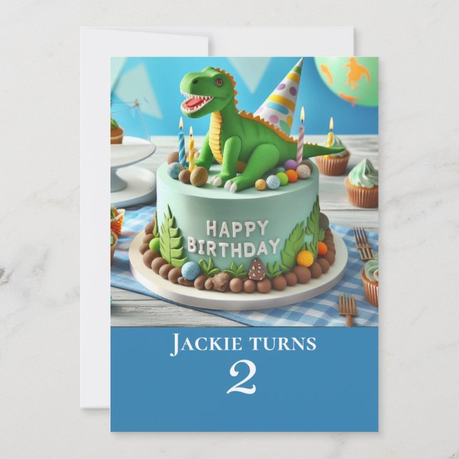 FESTIV DINOSAUR THEMED BIRTHDAY CAKE PARTY INBJUDNINGAR (Baksida)
