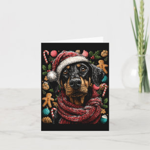 Festiv Dobermann Med Tomtehatt Snöig Vinter Jul Kort
