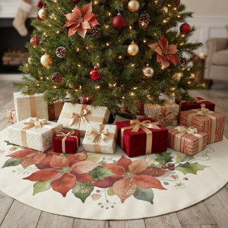 Festiv Elegant Röd Poinsettia Krans Dekoration MH2 Julgransmatta Borstad Polyester