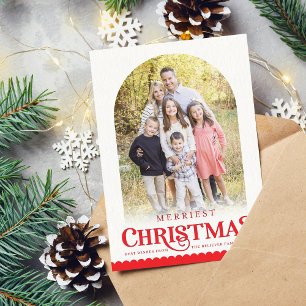 FESTIV FAMILJEFOTO minimal modern båge röd Julkort