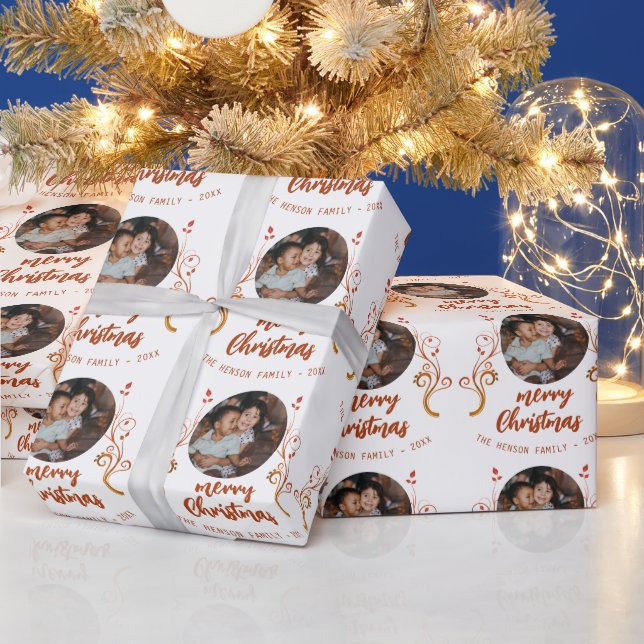 Festiv Familjefoto Röd Löv Jul Presentpapper (Helgdagar)