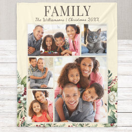 Festiv familjefotokollage kräm jul fleecefilt