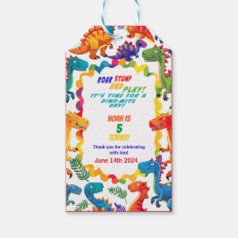 Festiv Färgglad Dinosaurie Födelsedagspresent Tag Presentetikett