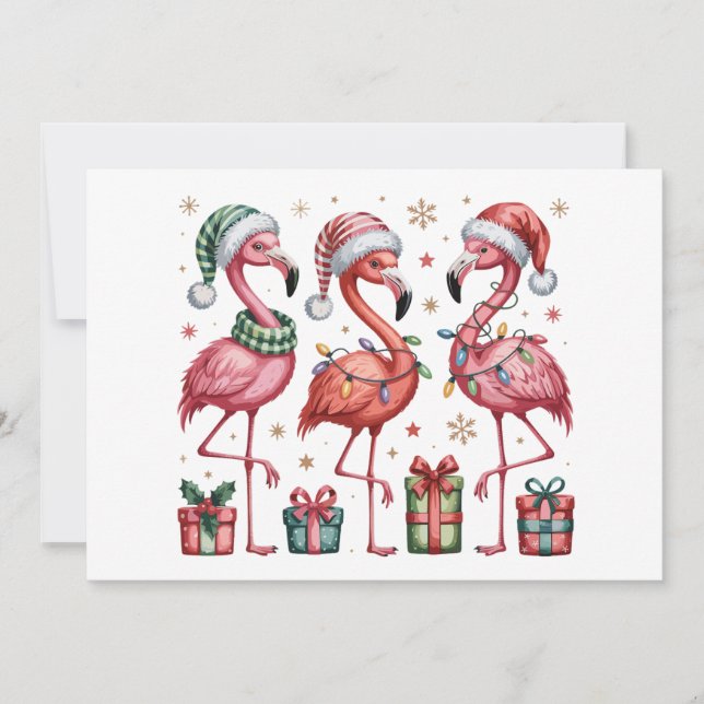 Festiv Flamingo Julsemester Söt Julbelysning Julkort (Framsida)