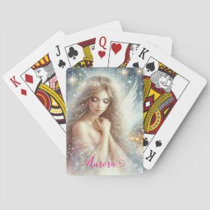 Festiv flickig akvarell eterisk frost snöängel casinokort