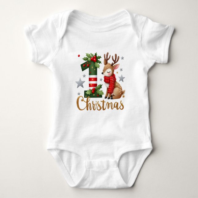 Festiv första julen för bebis  t shirt (Framsida)