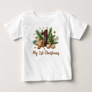 Festiv första julen för bebis t shirt
