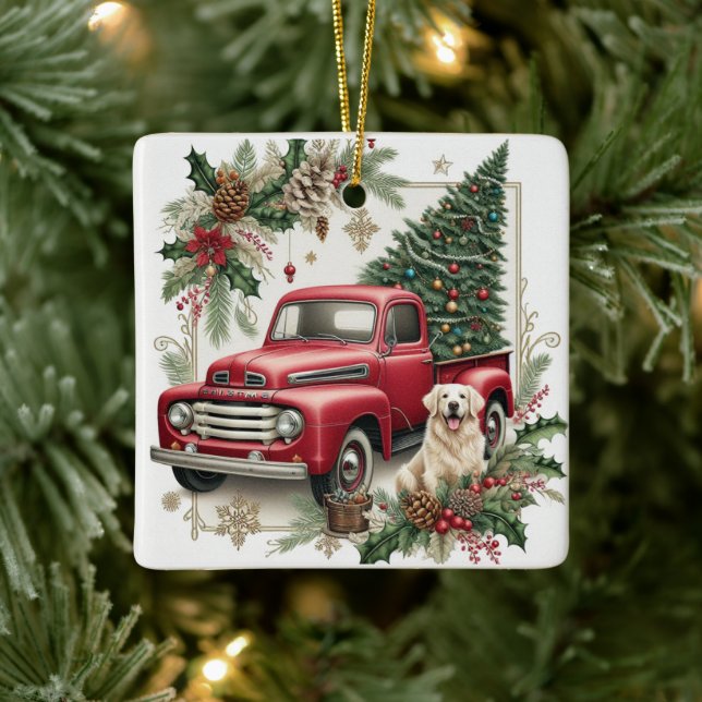 Festiv gammal röd lastbil julgran ornament (Träd)