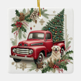 Festiv gammal röd lastbil julgran ornament