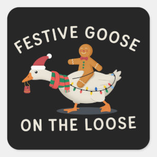 Festiv gås på lösa Christmaspepparkakor Fyrkantigt Klistermärke