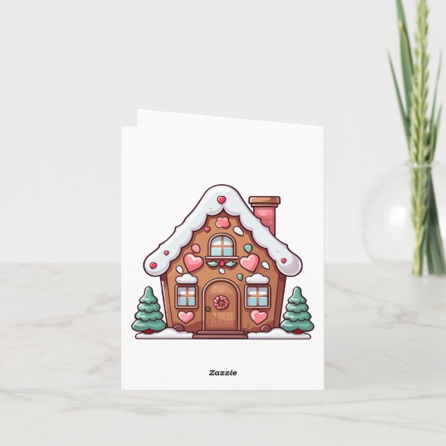 Festiv Gingerbread House med Hjärtan Helgkort (Baksida)