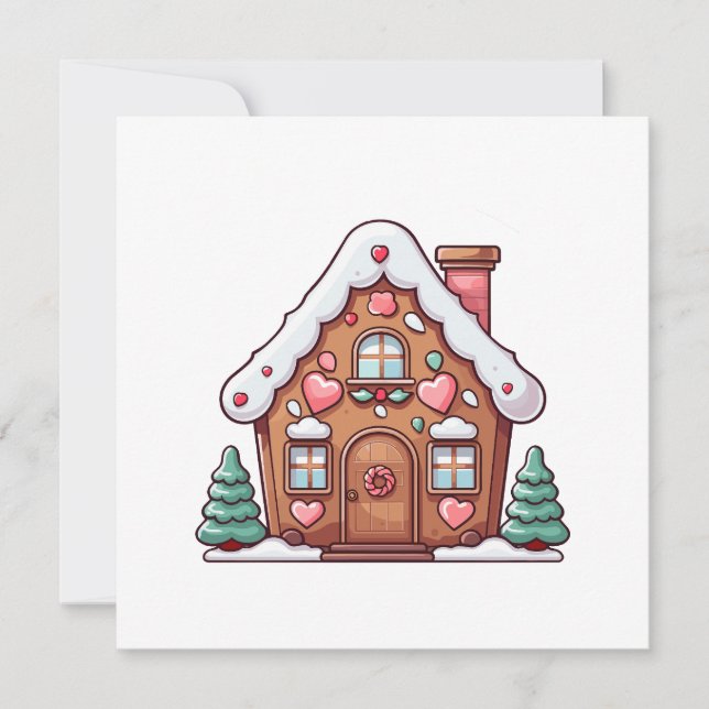Festiv Gingerbreadshus med Hjärtan Julkort (Framsida)
