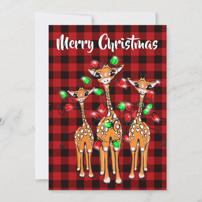Festiv giraff för högtider, glödljus, röd rutig  inbjudningar (Framsida)
