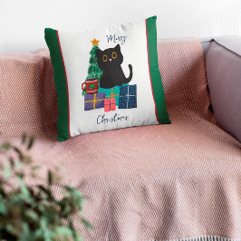 Festiv Glad jul Söt svart katt Kaffe Konst Kudde
