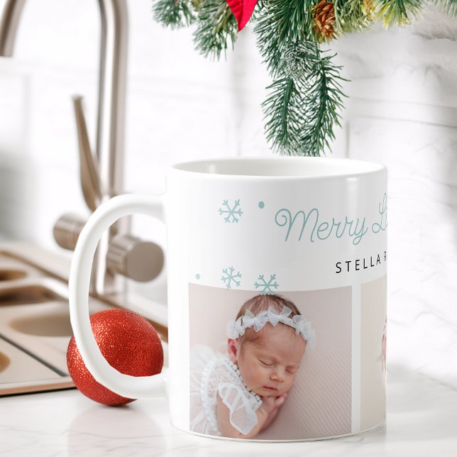 Festiv Glad Liten Jul Babyblå Foton Kaffemugg (Festive Merry Little Christmas Baby Blue Photos Coffee Mug)