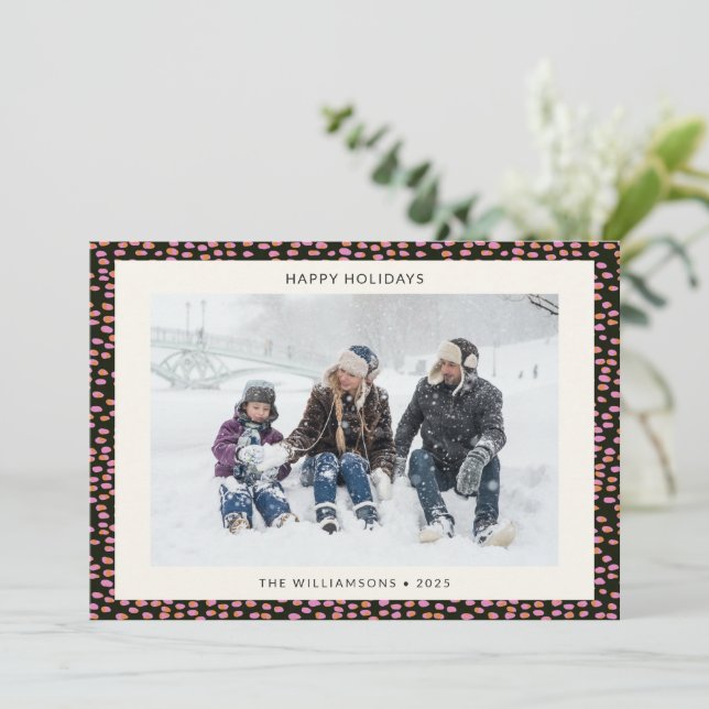 Festiv Glad Modern Svart Kant Jul Foto Julkort (Stående Fram)