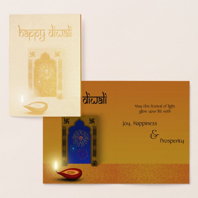 Festiv Glädjande Diwali Fyrverkerier Folie Grattis Folierat Kort (Display)
