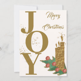 Festiv Glädje Guld Grön Röda Bär God Jul Julkort