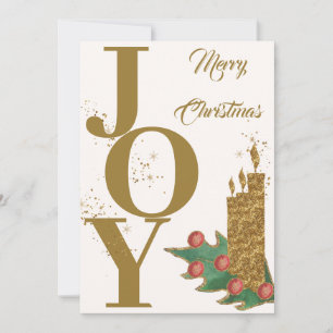 Festiv Glädje Guld Grön Röda Bär God Jul Julkort
