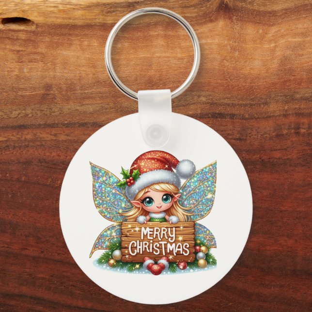 Festiv glädjelig julflicka nyckelring (Framsida)