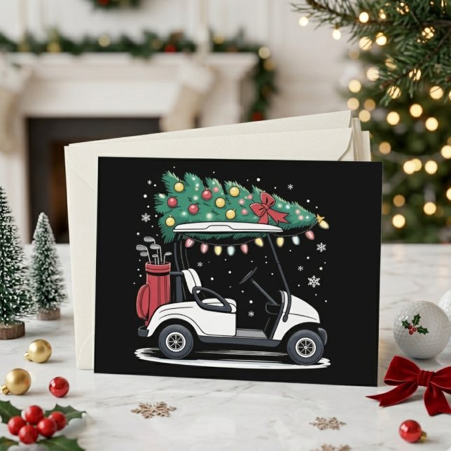 Festiv golfkärra julgran design helg vykort (Skapare uppladdad)