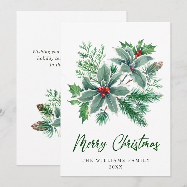 Festiv gren med julbär julhälsning julkort (Fram/baksida)