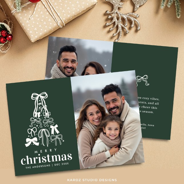 Festiv Grön Band Jul Foto Tvåsidig Julkort (Holiday Card shown in 5 x 7 inches. Personalize text, choose paper and corner style before checkout
)