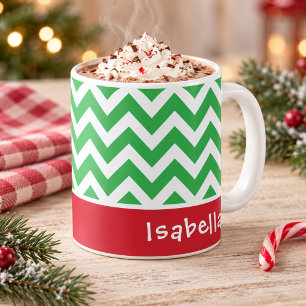 Festiv Grön Chevron Jul Anpassat Namn Kaffemugg
