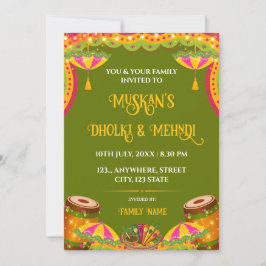 Festiv grön Dholki & Mehndi kväll inbjudan