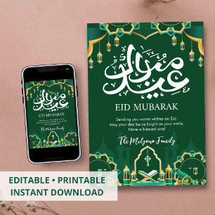 Festiv grön Eid Mubarak-kort med kanon Julkort