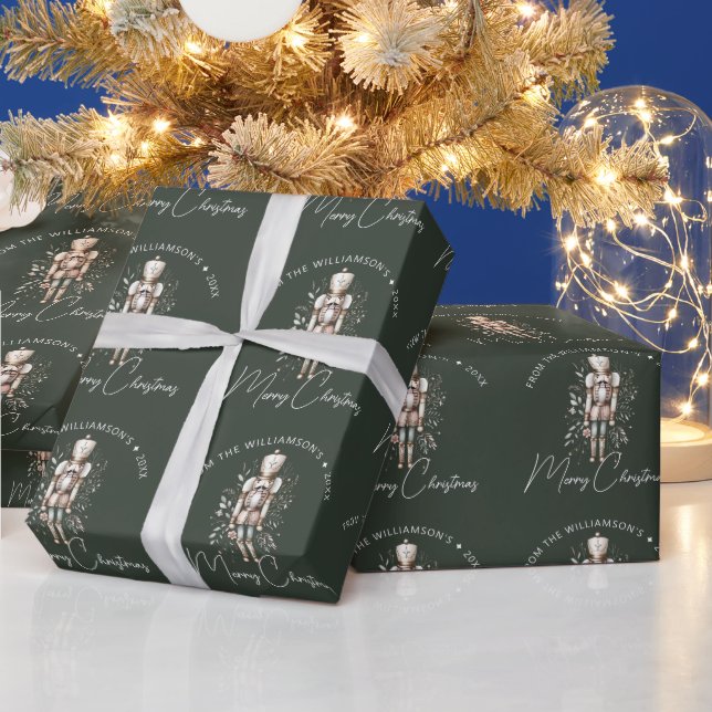 Festiv Grön Guld Nötknäckare Jul Mörk Presentpapper (Helgdagar)