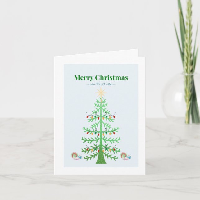 Festiv grön julgran med semesterljus kort (Framsida)