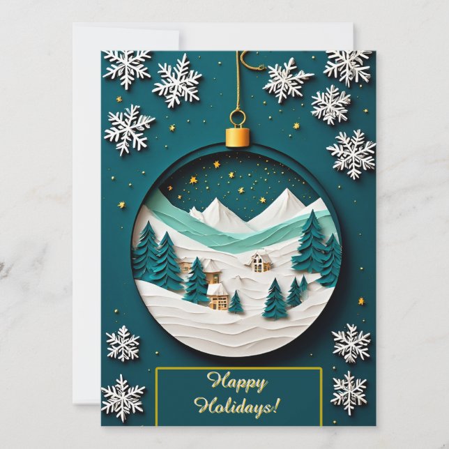 ✨ Festiv grön julgransprydnad Vinterbyn Kort (Framsida)