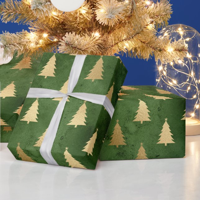 Festiv grön och guld folie vinter julgran presentpapper (Helgdagar)