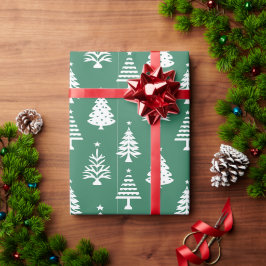 Festiv grön och vit julgran mönster presentpapper