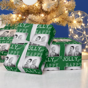 Festiv grön vit typografi jul foto presentpapper