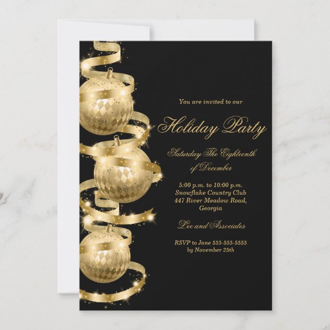 Festiv guld bauble julfest inbjudan  (Framsida)