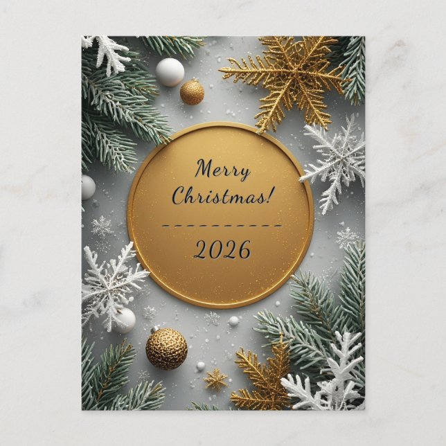 ✨ Festiv gyllene kranssnöflinga vinter Helg Vykort (Framsida)