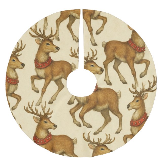 Festiv gyllene ren jul julgransmatta borstad polyester (Framsidan)