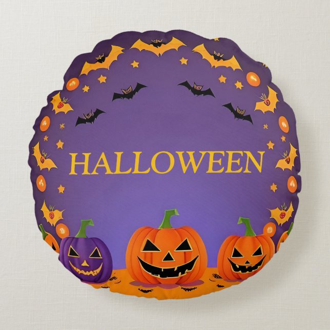 Festiv Halloween-bakgrund Rund Kudde (Framsidan)